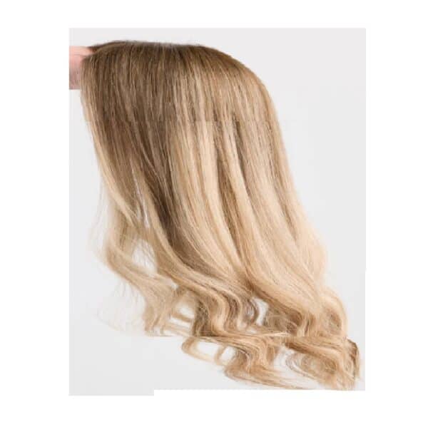 Γυναικείο Topper Τουπέ κορυφής μαλλιών από φυσική τρίχα με διάφανη βάση 15cm*18cm - Ξανθό μελί με σκούρη ρίζα 16 inches - Image 2