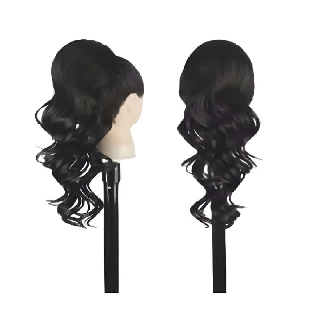 kanekalon-black-ponytail-1b-loose-curl Ποστίς Αλογοουρά Ponytail συνθετική τρίχα Kanekalon υψηλής ποιότητας με χτενάκι φωλιά- Loose Curl Μαύρο χρώμα #1B 50cm - Image 1