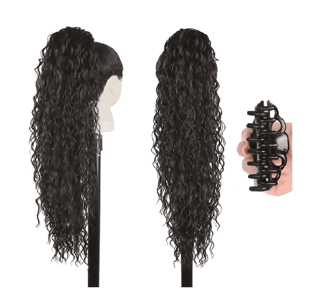 kanekalon-ponytail-black-2-water-wave-style-claw Ποστίς Αλογοουρά Ponytail συνθετική τρίχα Kanekalon υψηλής ποι/ - Image 1