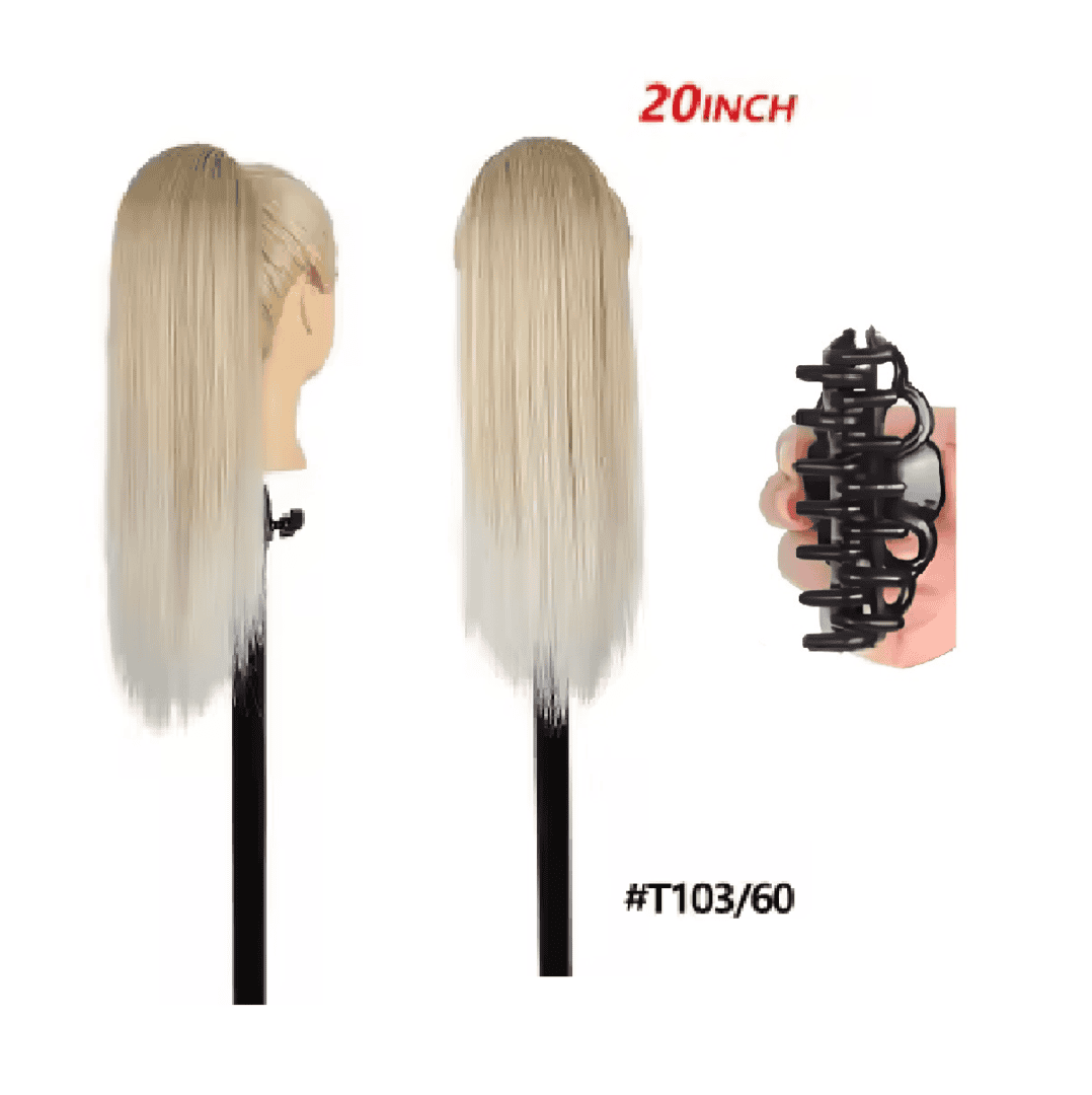 kanekalon-ponytail-blonde-103-60-platin-20-inches-straight-claw Ποστίς Αλογοουρά Ponytail συνθετική τρίχα Kanekalon υψηλής ποιότητας με Κλάμερ - Ίσια Ξανθό με πλατίνα χρώμα #103/60 50cm - Image 1