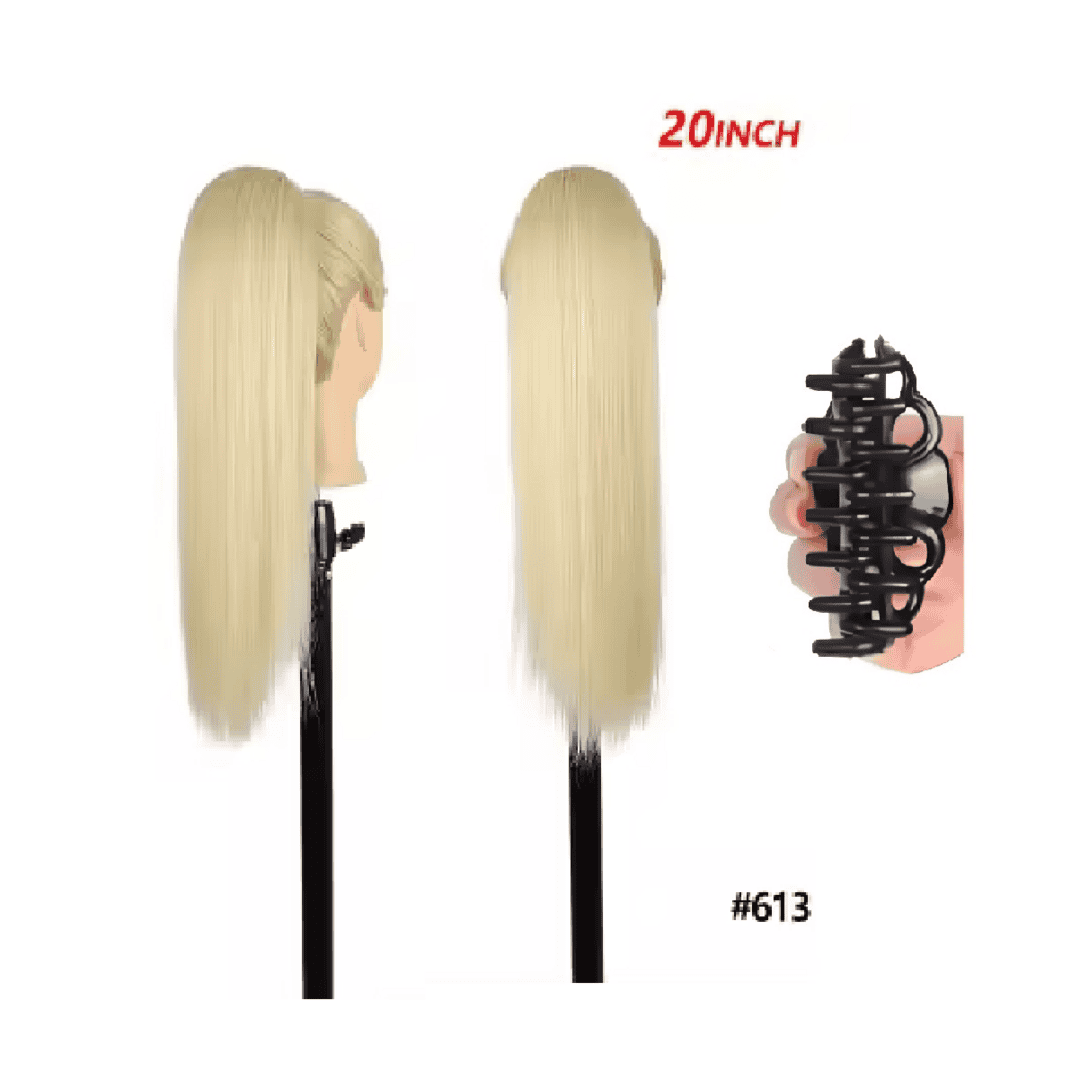 kanekalon-ponytail-blonde-613-straight-20-inches-best-quality-claw Ποστίς Αλογοουρά Ponytail συνθετική τρίχα Kanekalon υψηλής ποιότητας με Κλάμερ - Ίσια Ξανθό ανοιχτό χρώμα #613 50cm - Image 1