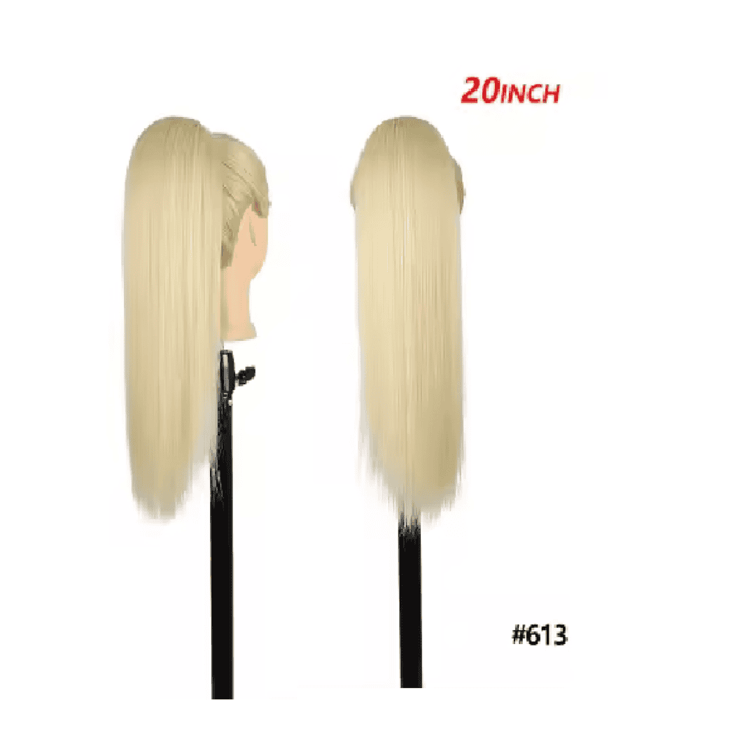 kanekalon-ponytail-blonde-613-straight-20-inches-best-quality Ποστίς Αλογοουρά Ponytail συνθετική τρίχα Kanekalon υψηλής ποιότητας με Φωλιά και χτενάκι - Ίσια Ξανθό ανοιχτό χρώμα #613 50cm - Image 1