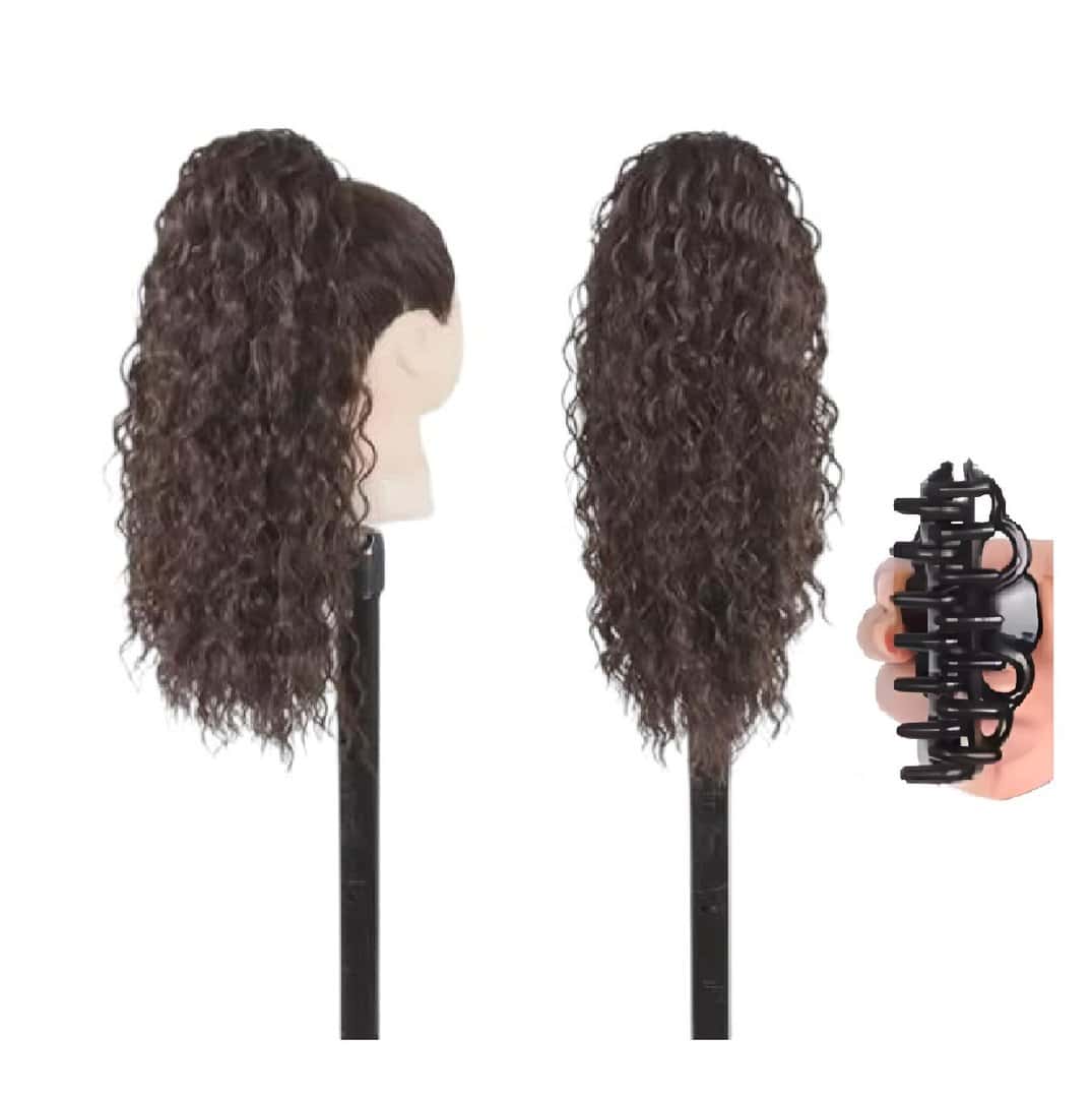 kanekalon-ponytail-dark-brown-4-water-wave-20-inches-claw Ποστίς Αλογοουρά Ponytail συνθετική τρίχα Kanekalon υψηλής ποιότητας με Κλάμερ - Water wave Καστανό σκούρο χρώμα #4 50cm - Image 1