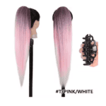Ποστίς Αλογοουρά  Ponytail συνθετική τρίχα Kanekalon υψηλής ποιότητας με Κλάμερ- Ίσια Ροζ Λευκό χρώμα #T/ Pink/White 71cm