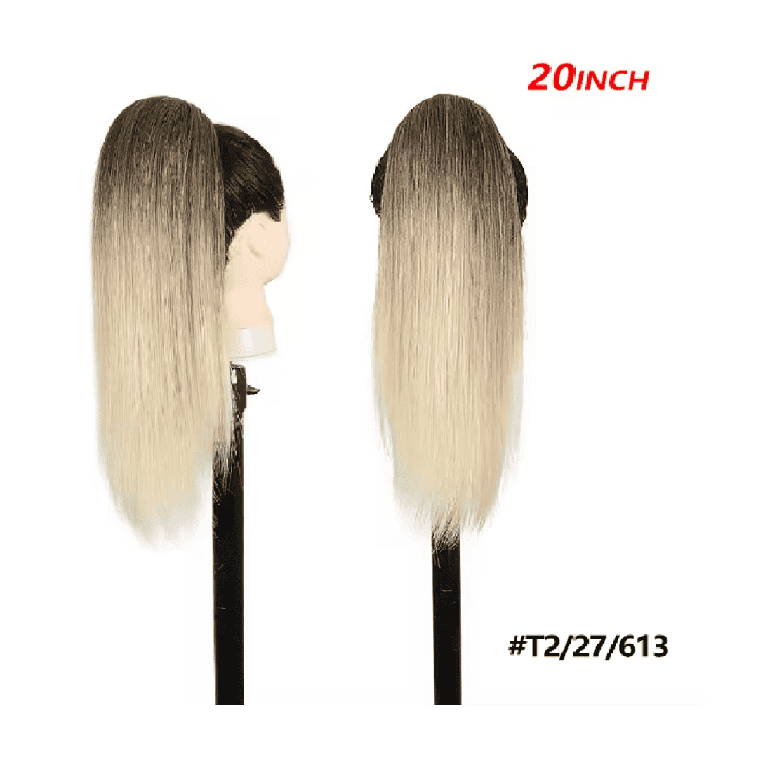 kanekalon-ponytail-straight-20-t2-27-613-ombre-balayage Ποστίς Αλογοουρά Ponytail συνθετική τρίχα Kanekalon υψηλής ποιότητας με Φωλιά και χτενάκι - Ίσια Καστανόξανθο Ombre χρώμα #T2/27/613 50cm - Image 1