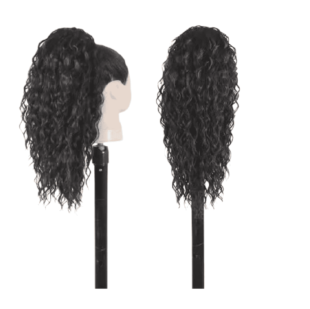 kanekalon-water-wave-black-ponytail-1b Ποστίς Αλογοουρά Ponytail συνθετική τρίχα Kanekalon υψηλής ποιότητας με χτενάκι φωλιά- Water Wave Μαύρο # 1B 50cm - Image 1