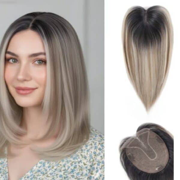 Γυναικείο Topper Τουπέ κορυφής μαλλιών με κλιπ μεγάλης επιφάνειας  16 inches - Ombre Ξανθό - Image 2