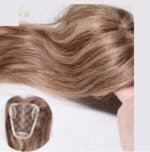 Γυναικείο Topper Τουπέ κορυφής μαλλιών από φυσική τρίχα  - Καστανό ανοιχτό με μελί ανταύγειες 16 inches - Image 2