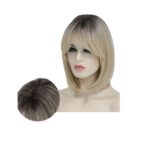 Γυναικείο Topper Τουπέ κορυφής μαλλιών  με κλιπ μεγάλης επιφάνειας  lace front (διαφάνεια ) 14 inches - Ξανθό με καστανή ρίζα Ίσιο