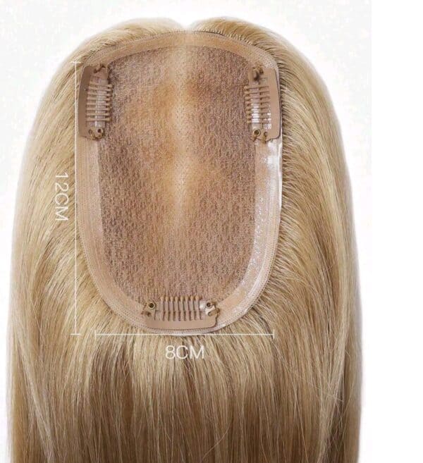 Γυναικείο Topper Τουπέ κορυφής μαλλιών από φυσική τρίχα και διάφανη βάση  - Καστανό ανοιχτό caramel χρώμα 16 inches - Image 3