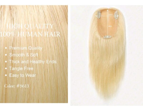 Γυναικείο Topper Τουπέ κορυφής μαλλιών από φυσική τρίχα και διάφανη βάση  - Ξανθό ανοιχτό χρώμα 16 inches - Image 3