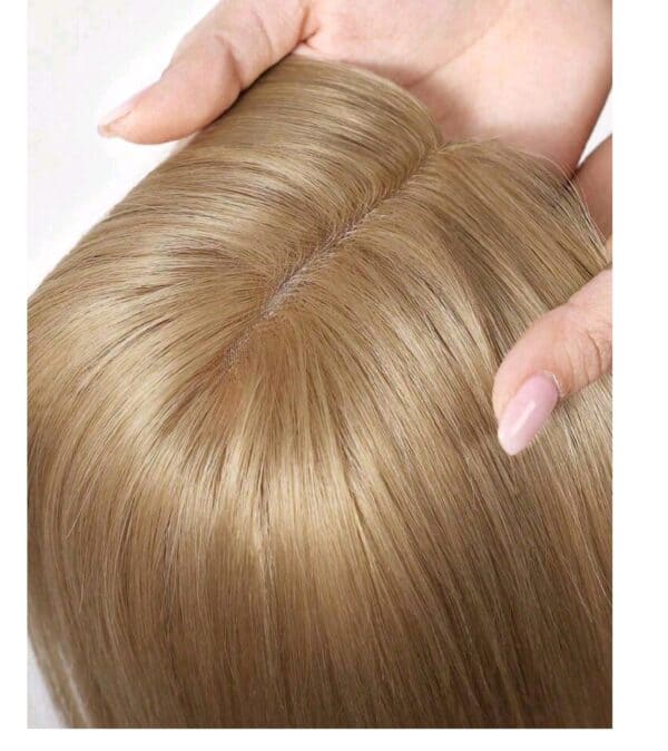 Γυναικείο Topper Τουπέ κορυφής μαλλιών από φυσική τρίχα και διάφανη βάση  - Καστανό ανοιχτό caramel χρώμα 16 inches - Image 2