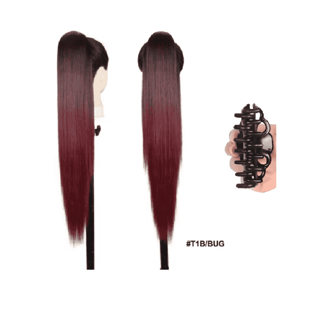 KANEKALON-FIBER-BEST-QUALITY-PONYTAIL-BURGUNDY-RED-T1B-BUG-claw Ποστίς Αλογοουρά Ponytail συνθετική τρίχα Kanekalon υψηλής ποιότητας με κλάμερ - Ίσια Burgundy κόκκινο # T1B/BUG 71cm - Image 1