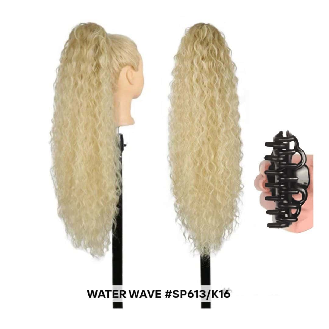 KANEKALON-FIBER-PONYTAIL-WATER-WAVE-28-SP13-K16-claw Ποστίς Αλογοουρά Ponytail συνθετική τρίχα Kanekalon υψηλής ποιότητας με Κλάμερ- Water Wave Ξάνθο ανοιχτό χρώμα #Sp613/k16 71cm - Image 1