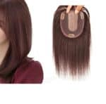 Γυναικείο Topper Τουπέ κορυφής μαλλιών από φυσική τρίχα χωρίστρα στο χρώμα του δέρματος με φράντζα- Καστανό σκούρο 35cm - Image 3