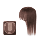 Γυναικείο Topper Τουπέ κορυφής μαλλιών από φυσική τρίχα χωρίστρα στο χρώμα του δέρματος με φράντζα- Καστανό σκούρο 35cm