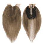 Γυναικείο Topper Τουπέ κορυφής μαλλιών από φυσική τρίχα και διάφανη βάση  - Καστανό ανοιχτό χρώμα με σκούρη ρίζα 10 inches