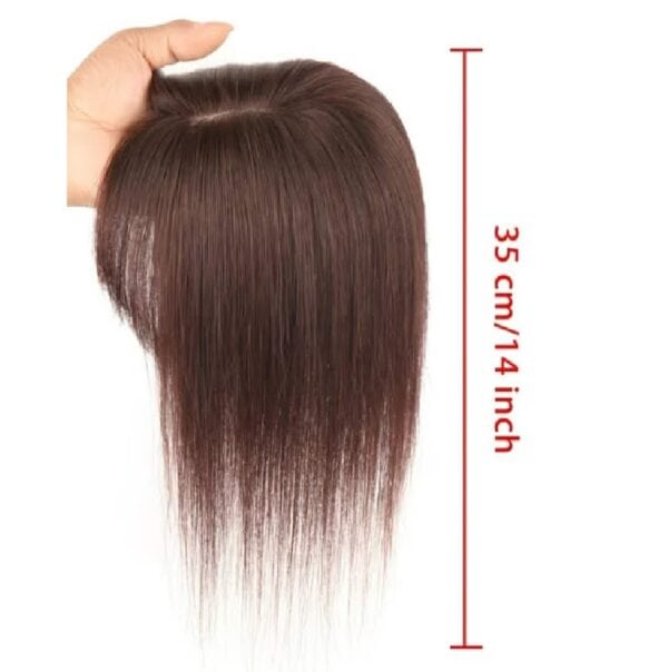 Γυναικείο Topper Τουπέ κορυφής μαλλιών από φυσική τρίχα χωρίστρα στο χρώμα του δέρματος με φράντζα- Καστανό σκούρο 35cm - Image 2