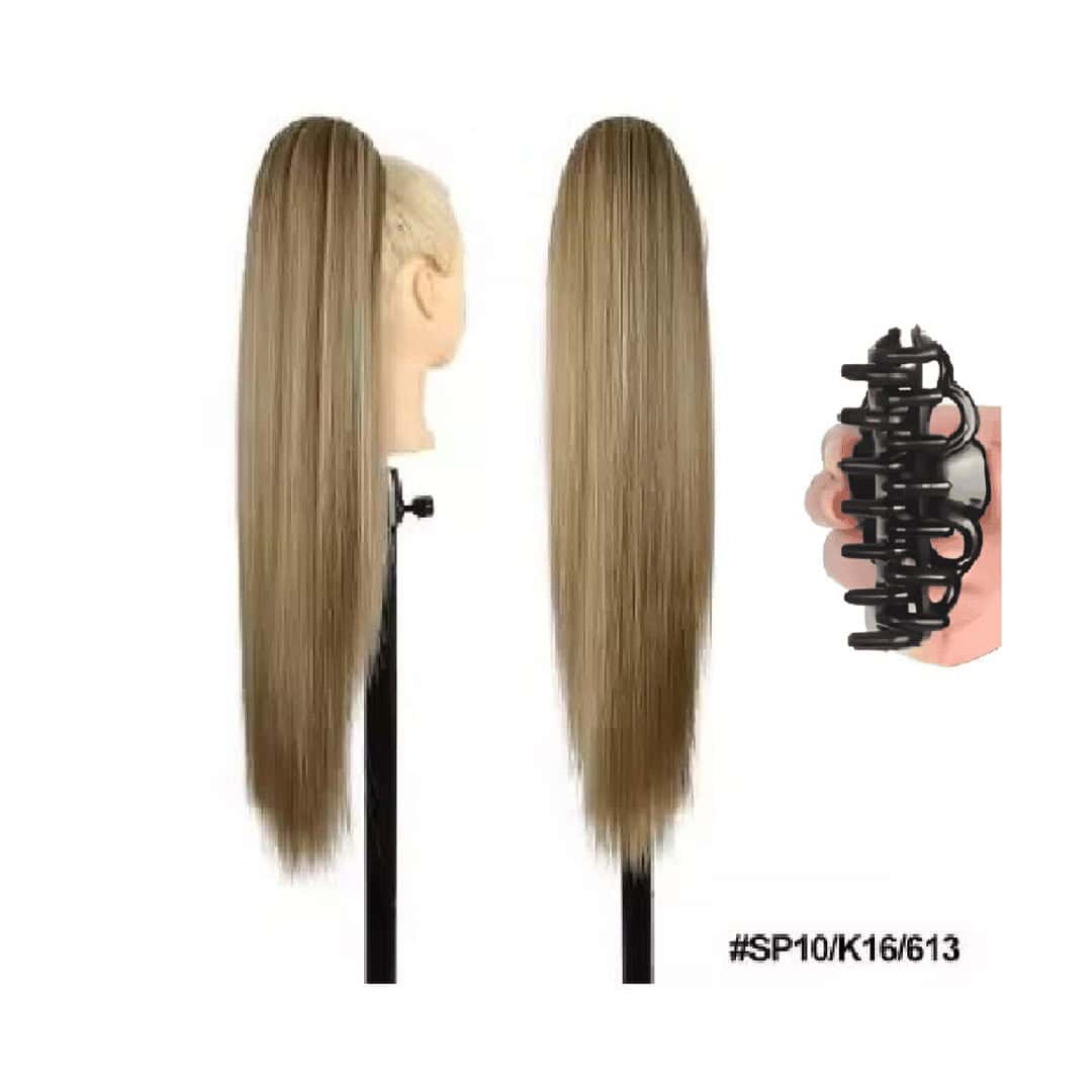 kanekalon-fiber-ponytail-straight-sp10-k16-613-claw Ποστίς Αλογοουρά Ponytail συνθετική τρίχα Kanekalon υψηλής ποιότητας με κλάμερ - Ίσια Ξανθό σκούρο με ανταύγειες Sp10/k16/613 71cm - Image 1