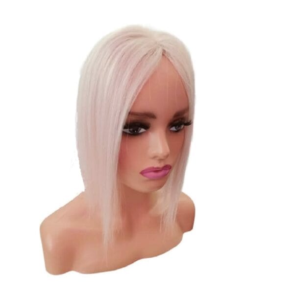 Γυναικείο Topper Τουπέ κορυφής μαλλιών από φυσική τρίχα  Full lace ( ραμμένο σε διαφάνεια ) -  Silver Γκρι 35cm - Image 2