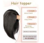 Γυναικείο Topper Τουπέ κορυφής μαλλιών με κλιπ μεγάλης επιφάνειας με διάφανη χωρίστρα - Μαύρο χρώμα 30cm - Image 2