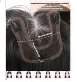 Γυναικείο Topper Τουπέ κορυφής μαλλιών με κλιπ μεγάλης επιφάνειας με διάφανη χωρίστρα - Μαύρο χρώμα 30cm - Image 3