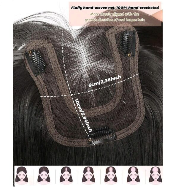 Γυναικείο Topper Τουπέ κορυφής μαλλιών με κλιπ μεγάλης επιφάνειας με διάφανη χωρίστρα - Μαύρο χρώμα 30cm - Image 3