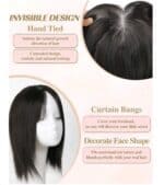 Γυναικείο Topper Τουπέ κορυφής μαλλιών με κλιπ μεγάλης επιφάνειας με διάφανη χωρίστρα - Μαύρο χρώμα 30cm - Image 4