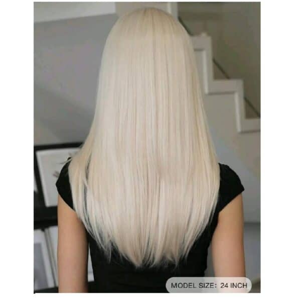 Γυναικεία περούκα σε Ξανθό πλατινέ χρώμα με φράντζα συνθετική υψηλής ποιότητας 24 inches - Image 2