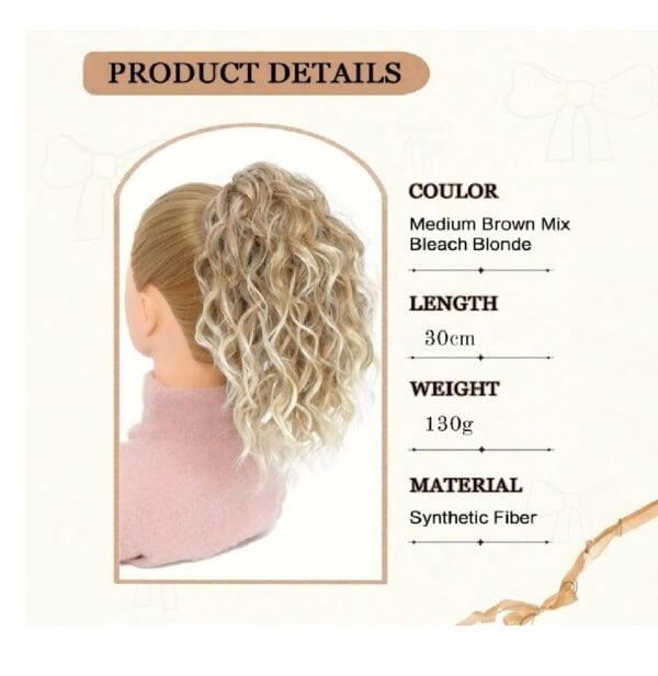 Ποστίς Αλογοουρά curly Ponytail συνθετική τρίχα υψηλής ποιότητας με κλάμερ - Καστανό μελί με ανταύγειες χρώμα 30 cm - Image 2