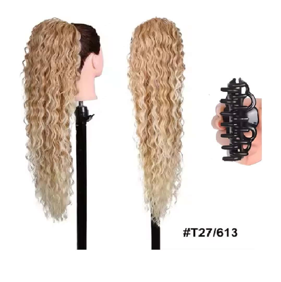 kanekalon-water-wave-71-blonde-ombre-t27-613-ponytail-claw Ποστίς Αλογοουρά Ponytail συνθετική τρίχα Kanekalon υψηλής ποιότητας με κλάμερ- Water Wave Ξανθό σκούρο Ombre #T27/613 71cm - Image 1