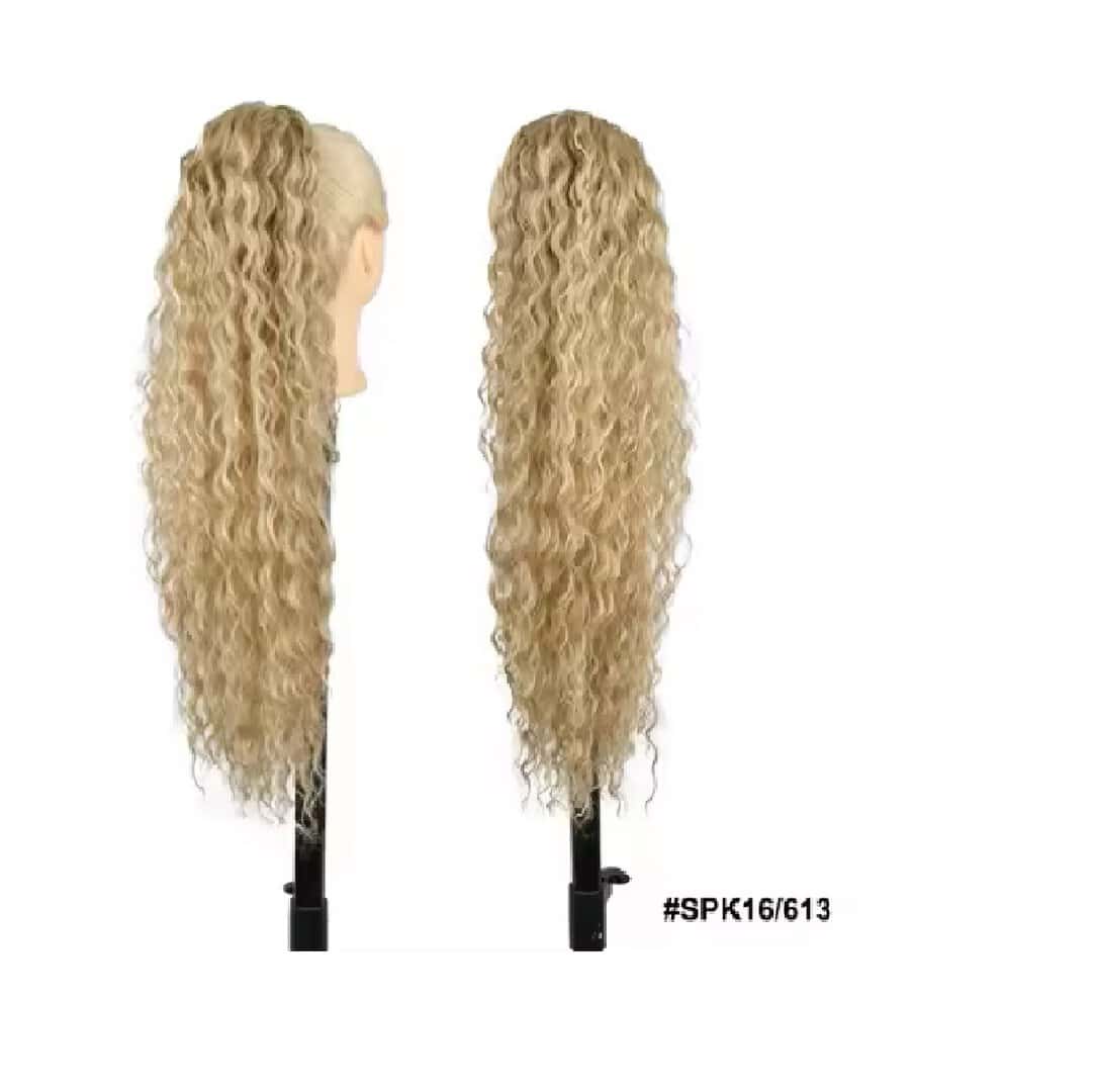 kanekalon-water-wave-71-dark-blonde-blonde-highlights-ponytail Ποστίς Αλογοουρά Ponytail συνθετική τρίχα Kanekalon υψηλής ποιότητας με φωλιά χτενάκι- Water Wave Ξανθό σκούρο με ξανθές ανταύγειες #SPK16/613 71cm - Image 1
