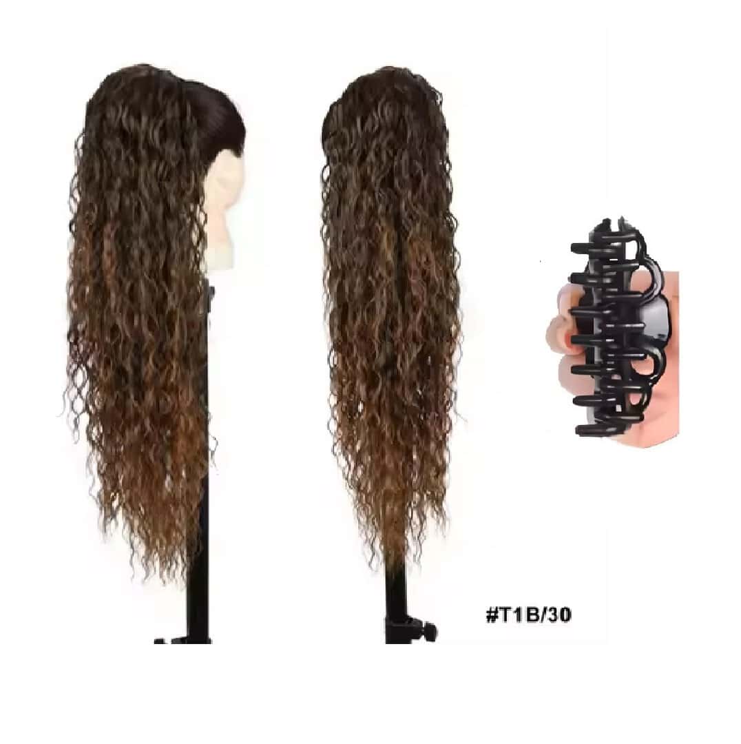 water-wave-kanekalon-ponytail-brown-ombre-best-t1b-30-claw Ποστίς Αλογοουρά Ponytail συνθετική τρίχα Kanekalon υψηλής ποιότητας με κλάμερ- Water Wave Καστανό Ombre #T1B/30 71cm - Image 1