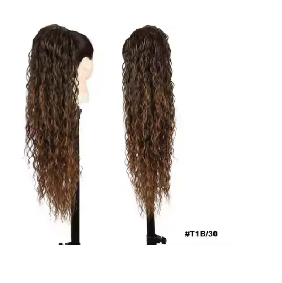 water-wave-kanekalon-ponytail-brown-ombre-best Ποστίς Αλογοουρά Ponytail συνθετική τρίχα Kanekalon υψηλής ποιότητας με φωλιά χτενάκι- Water Wave Καστανό ombre #T1B/30 71cm - Image 1