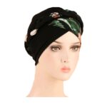Γυναικείο  Μαλακό Τουρμπάνι  μαλλιών braid - Black flower (Μαύρο)