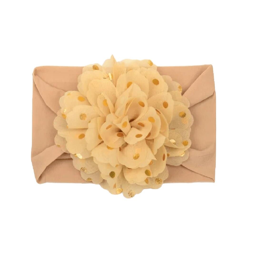 headband-flower-soft-beige Παιδική- Βρεφική Μαλακή κορδέλα μαλλιών με μεγάλο λουλούδι 0-8 χρονών Beige Sand - Image 1