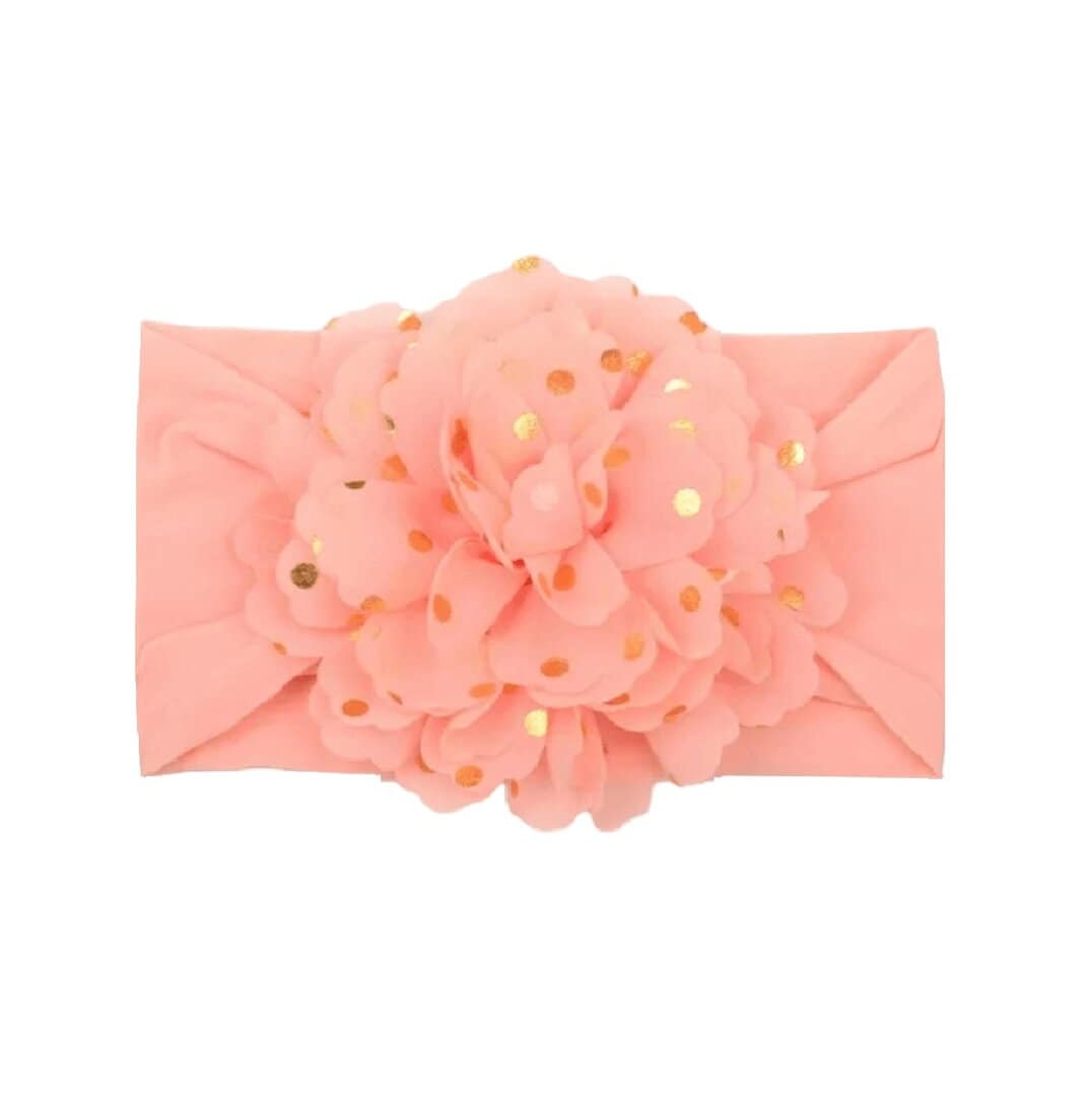headband-peach-flower-soft Παιδική- Βρεφική Μαλακή κορδέλα μαλλιών με μεγάλο λουλούδι 0-8 χρονών Peach - Image 1