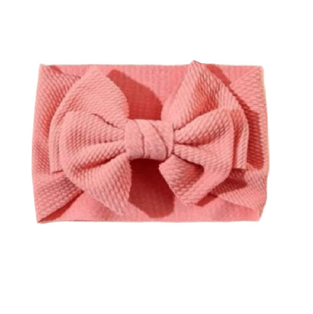 peach-headband-waffle-bow-girl Παιδική- Βρεφική Μαλακή κορδέλα μαλλιών με μεγάλο φιόγκο 0 μηνών-2χρονών waffle Peach - Image 1