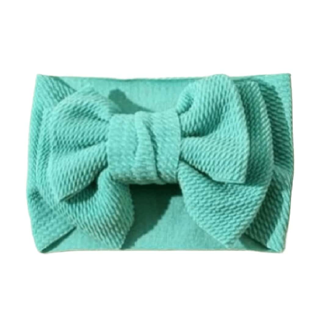 tirqoise-waffle-headband-bow Παιδική- Βρεφική Μαλακή κορδέλα μαλλιών με μεγάλο φιόγκο 0 μηνών-2χρονών waffle Tirquoise - Image 1