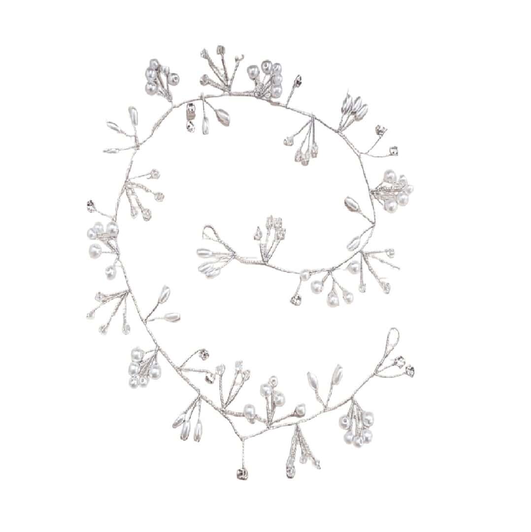 bridal-chain-pearls-crystals Νυφικό '' σύρμα '' με κρύσταλλα και πέρλες ασημί 50 cm - Image 1