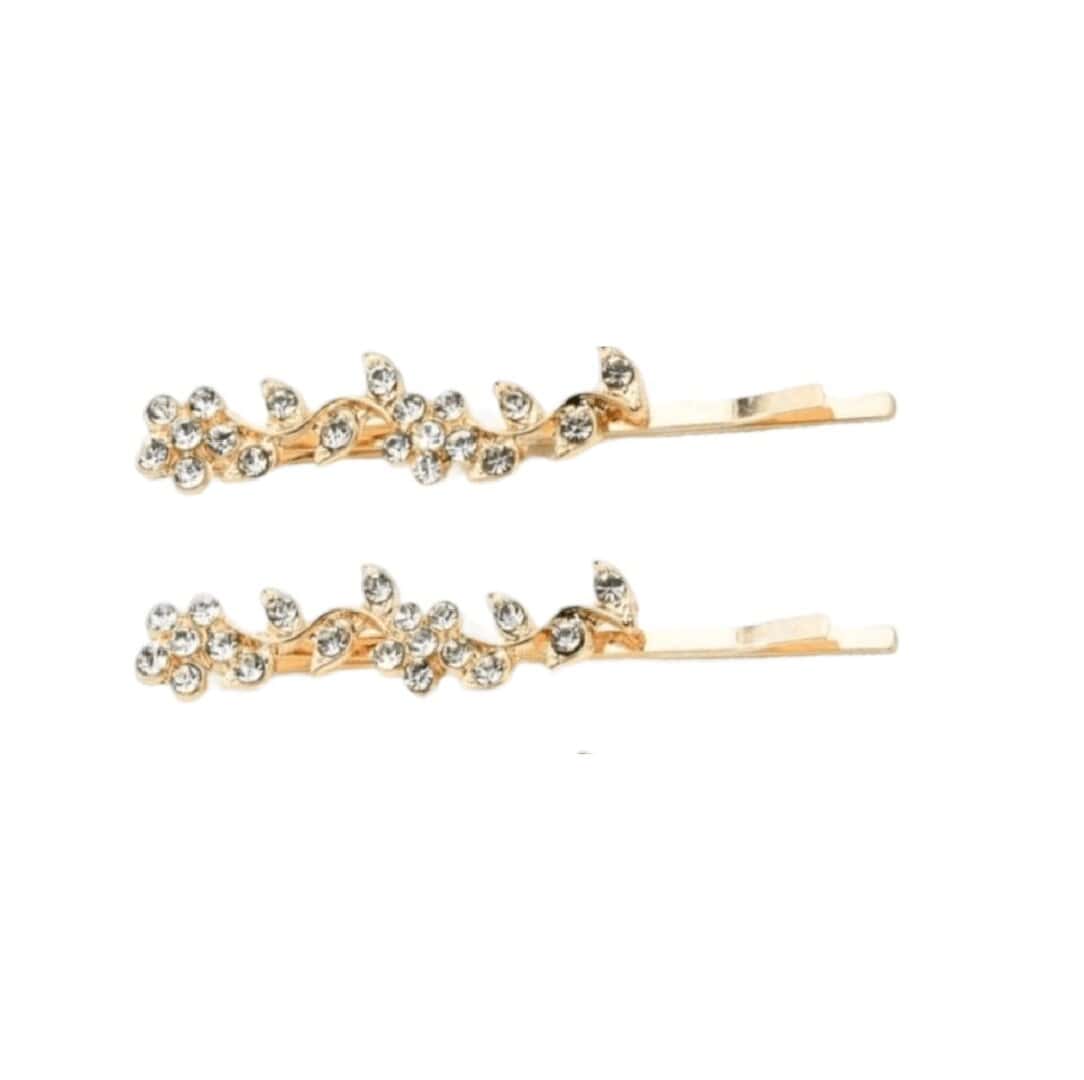 gold-crystals-hair-pin Σετ 2 τμχ Νυφικό κλιπ - τσιμπιδάκι με κρυσταλλάκια σε χρυσό χρώμα - Image 1