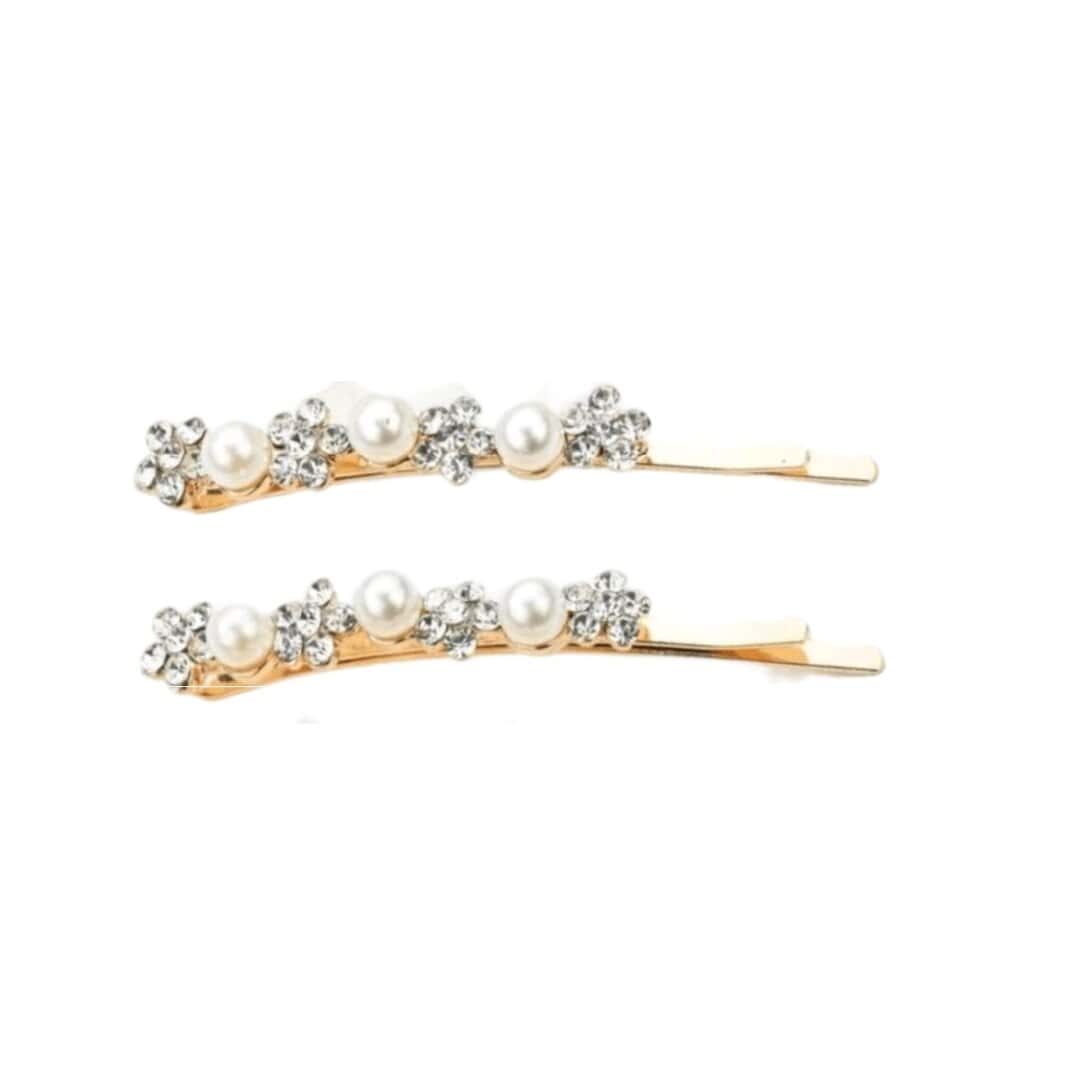 gold-hair-pin-set-crystal-pearls Σετ 2 τμχ Νυφικό κλιπ - τσιμπιδάκι με κρυσταλλάκια και πέρλες σε χρυσό χρώμα - Image 1