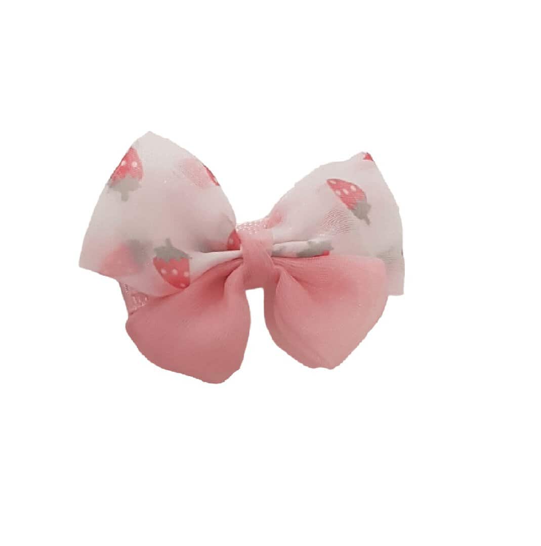 pink-fruit-bow-clip-baby-girl Παιδικό Clip -Κοκαλάκι μαλλιών Bow φράουλα με προστασία Pink - Image 1