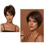 Γυναικεία περούκα σε καστανό σκούρο χρώμα συνθετική υψηλής ποιότητας 10 inches - Image 2