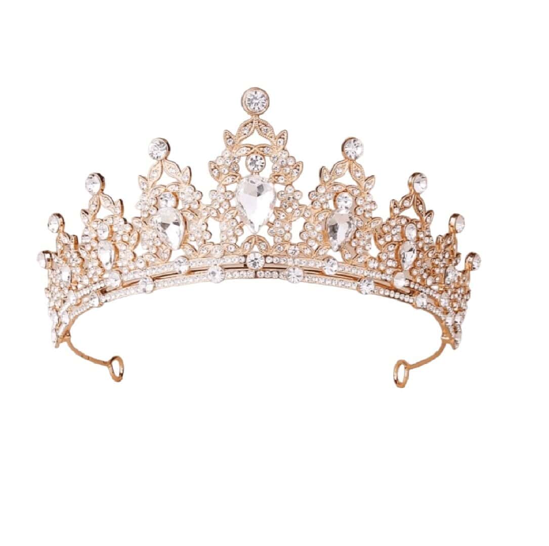 gold-bridal-tiara-crown Νυφική Κορώνα- Τιάρα με κρύσταλλα χρυσό χρώμα ύψους 5,50cm - Image 1