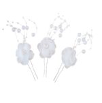 Σετ φουρκέτα 3 τμχ λευκό- ιβουάρ λουλούδι με πέρλες