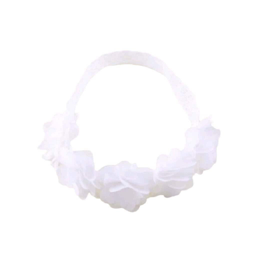 white-headband-baptism-flowers Παιδική- Βρεφική Λευκή κορδέλα με λουλούδια για βάφτιση και παρανυφάκια 0-5 χρονών - Image 1