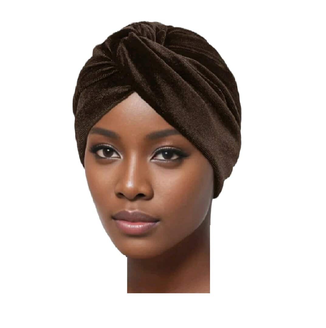 VELVET-TURBAN-BROWN-TURBAN Γυναικείο Υφασμάτινο Βελούδινο Τουρμπάνι μαλλιών Velvet Coffee 02 - Image 1