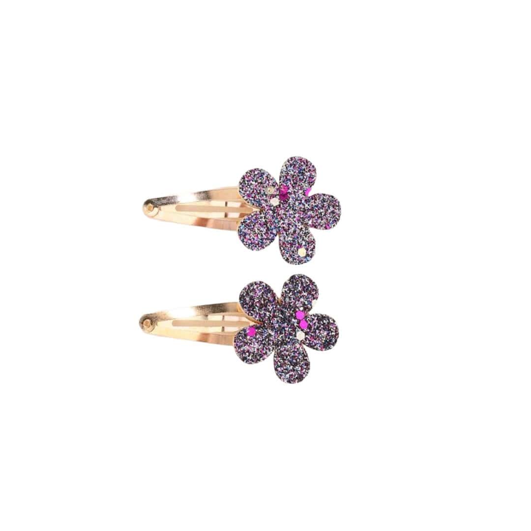 glitter-clip-flower-set Σετ 2 τμχ Clip -Κοκαλάκι μαλλιών λουλουδάκι glitter 7cm - Dark Purple - Image 1
