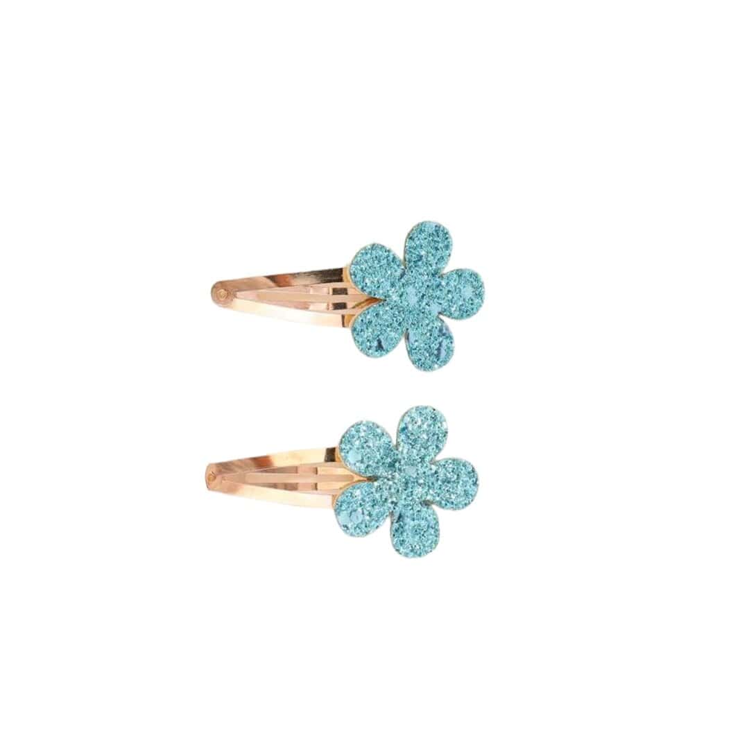 light-blue-clip-glitter-flowers Σετ 2 τμχ Clip -Κοκαλάκι μαλλιών λουλουδάκι glitter 7cm - light Blue - Image 1